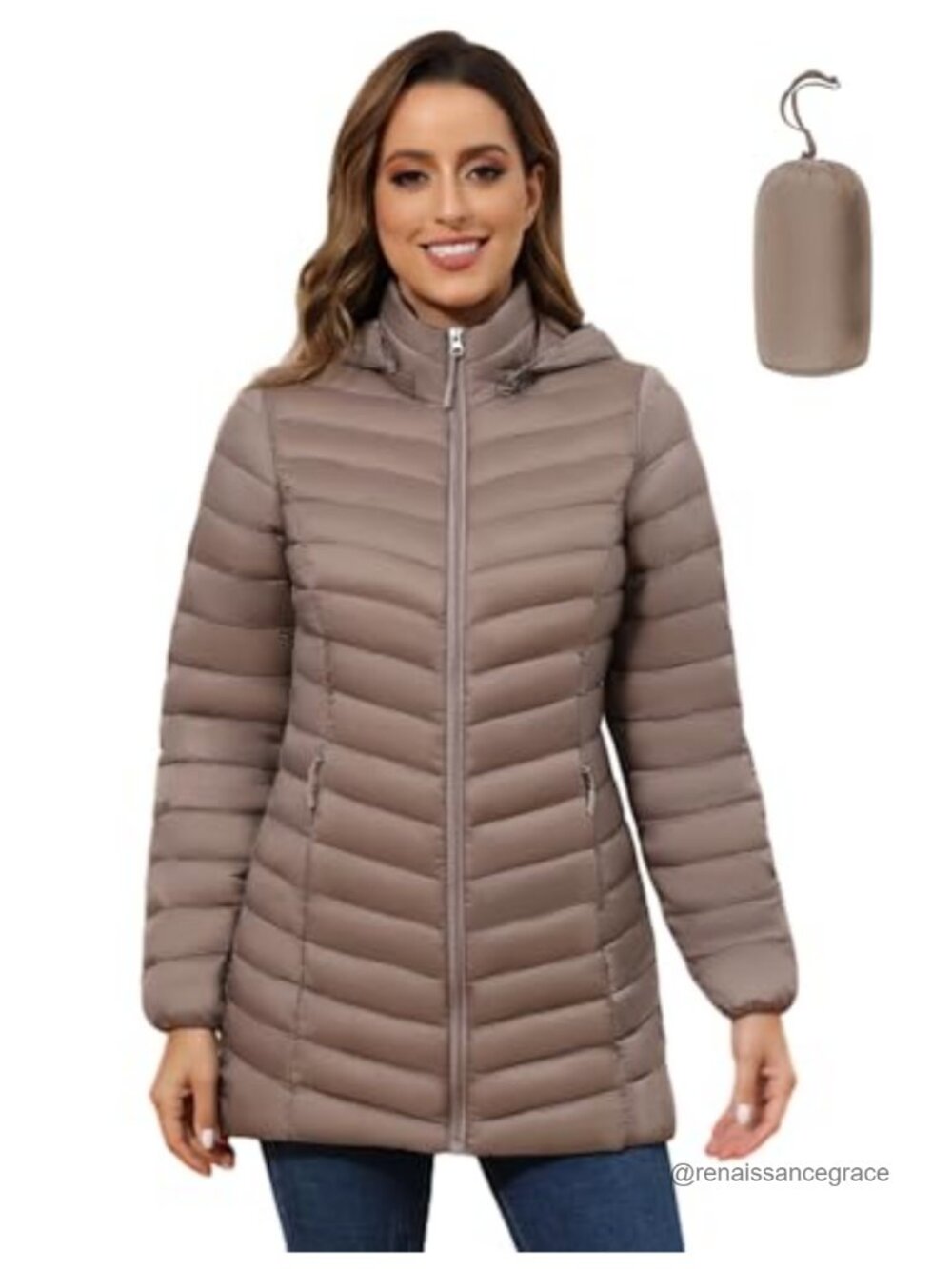 Women's Packable Puffer Jacket Lightweight Hooded Quilted Down Alternative Coat